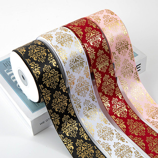 4厘米宽烫金丝带花纹生日商务礼品礼物包装丝带绸带丝带定制logo