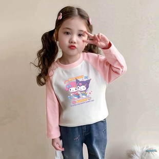 儿童纯棉长袖t恤女童韩系甜美上衣春秋卡通撞色库洛米宝宝打底衫