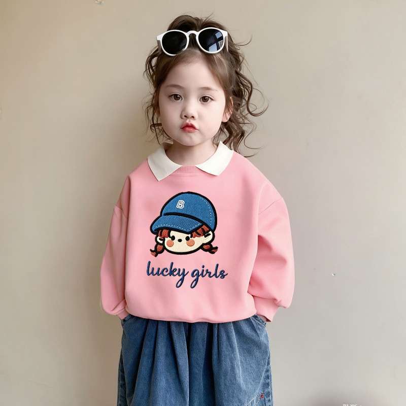 女童秋装卫衣2026新款洋气卡通小女孩polo领上衣宝宝加绒中小童装