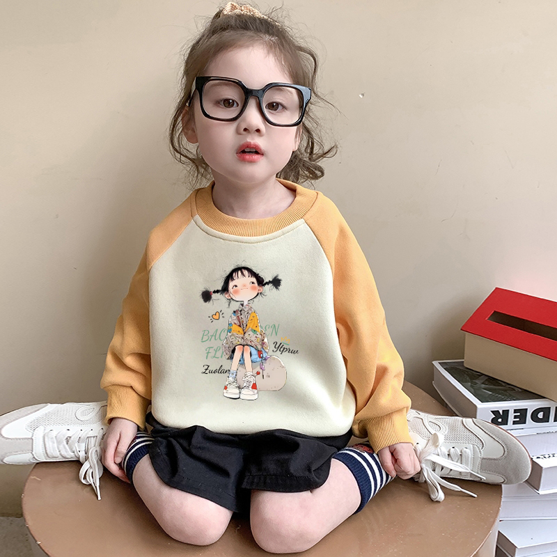 女童独特超好看卫衣2025新款秋冬卡通洋气儿童加绒插肩袖宝宝上衣