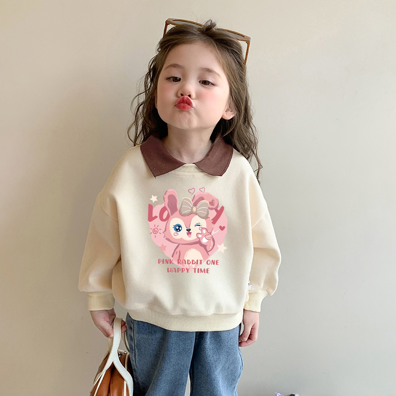 女童洋气polo领卫衣春秋儿童长袖翻领上衣卡通兔子小女孩宝宝衣服
