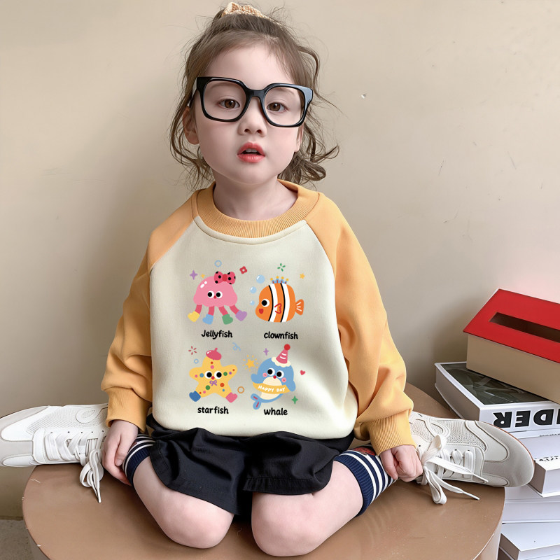 儿童插肩袖卫衣女童2026新款今年流行爆款秋冬女宝宝可爱印花上衣