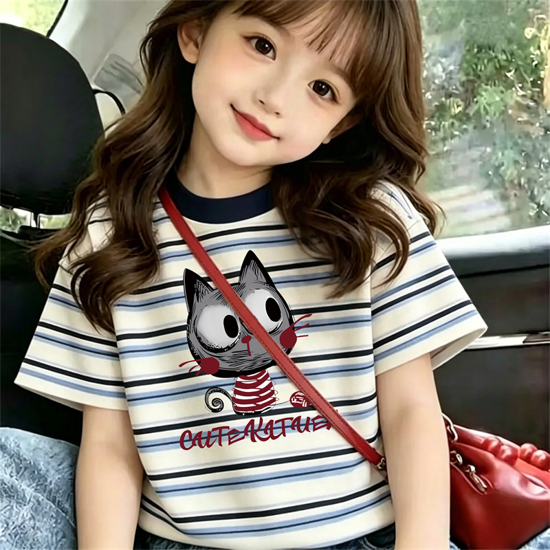 女童条纹短袖t恤2026新款今年流行爆款女宝宝超好看韩系穿搭上衣