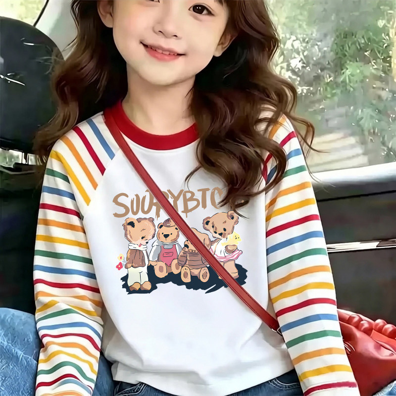 女宝宝纯棉长袖t恤2026新款春秋可爱卡通女童打底衫儿童小熊童装