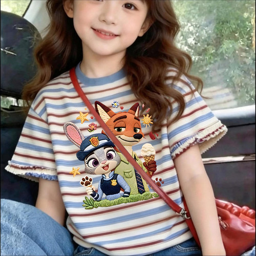 儿童条纹短袖t恤女童纯棉夏装