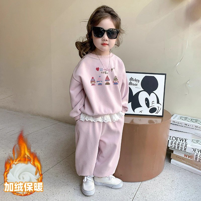 女童加绒卫衣套装秋冬季2025新款洋气时髦儿童保暖两件套宝宝衣服