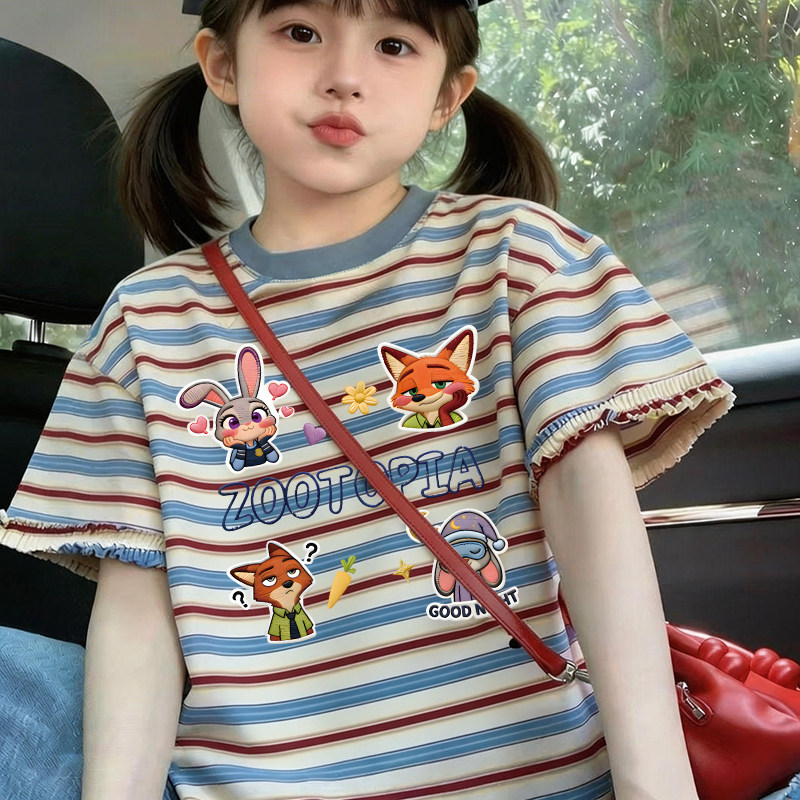 女童纯棉t恤夏季儿童条纹短袖2026新款今年流行爆款卡通洋气上衣