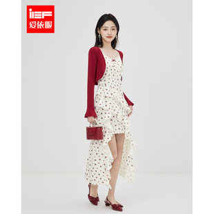 爱依服时尚 2025春季 IEF 套装 甜美少女风碎花里外套裙 新款 法式