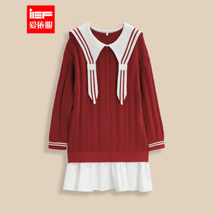 韩系甜美减龄少女风大翻领毛织长上衣裙 新款 IEF 爱依服2025冬季