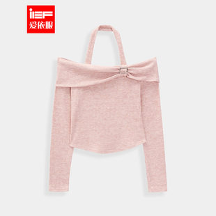 法式 新款 温柔性感小女人气质一字肩设计上衣 爱依服2025秋季 IEF