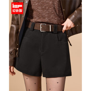 简约通勤百搭显瘦显腿长呢绒短裤 IEF 韩版 子2025秋冬新款 爱依服裤