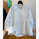 女秋棉质宽松立领羊腿袖 白衬衫 上衣 飘带开叉设计感长袖 清仓捡漏
