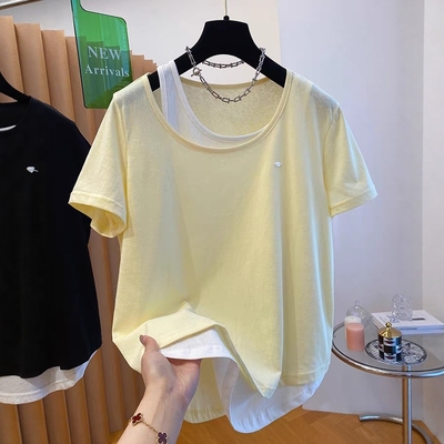 假两件纯棉t恤女短袖宽松上衣