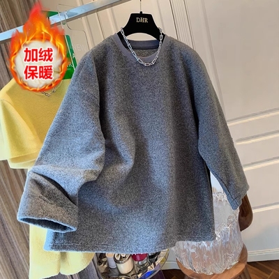 羊羔绒中长款卫衣女冬季加厚上衣