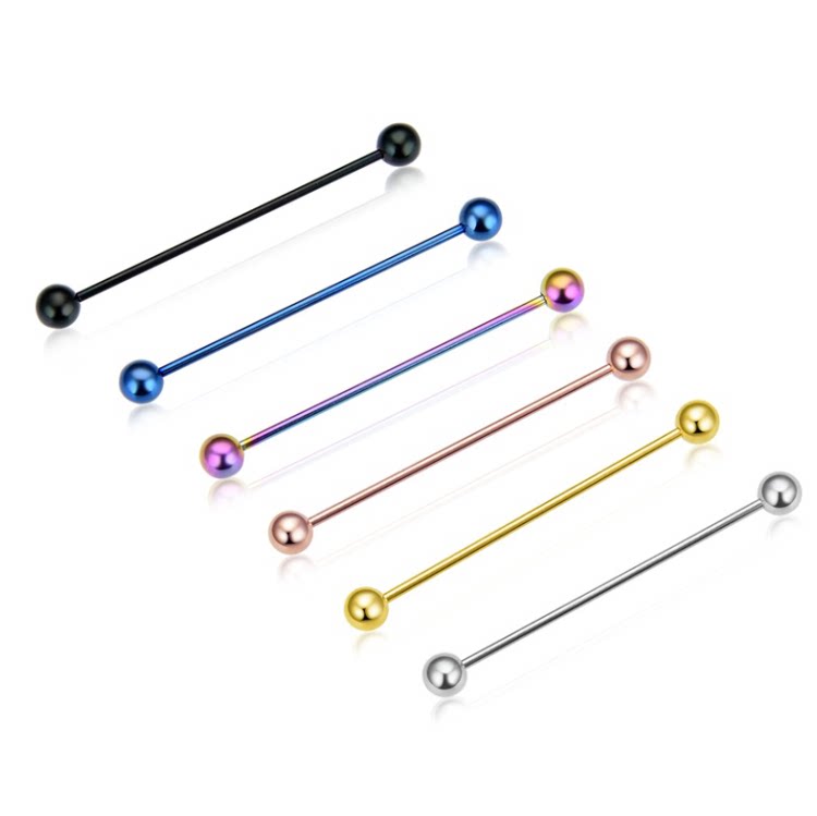 潮人钛钢长杆双耳洞穿刺饰品时尚耳骨钉耳桥Industrial Barbell