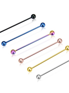 潮人钛钢长杆双耳洞穿刺饰品时尚耳骨钉耳桥Industrial Barbell