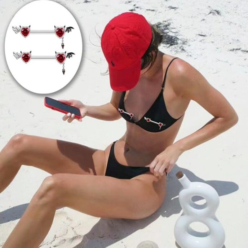 F-136钛合金乳钉爱心翅膀吊坠乳环14G防过敏情侣情趣穿刺饰品乳钉