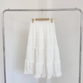 梭织白色小层木耳边休闲半身裙