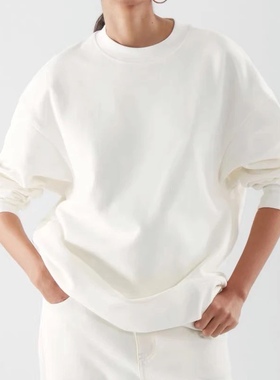 P123 白色高克重棉质秋款卫衣上衣