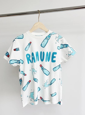 O222蓝色汽水男女款圆领清凉蓝圆领T恤