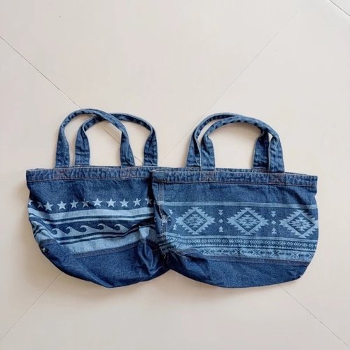 B213 日单民族蜡染休闲手提牛仔布包