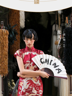 敬酒服 龙凤呈祥收藏级中式 潮绣 双大襟 刺绣藤薰定制 平裁旗袍