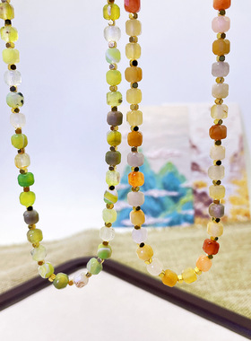 多巴胺彩色天然石串珠项链渐变小众个性百搭锁骨链新中式颈链