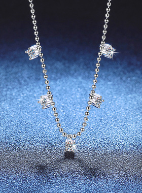 S925纯银项链莫桑石韩版满天星锁骨链1克拉D色莫桑石项链女批发