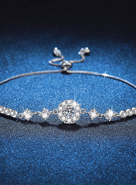 s925纯银手链莫桑石新款圆包日韩高级感50分莫桑石手链可调节