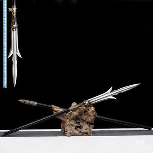 古代十八般兵器摆件三国杨戬二郎神刀花纹钢三尖两刃刀未开刃