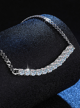 莫桑钻项链s925纯银韩版古巴项链女D色2.2克拉单钻20分莫桑石