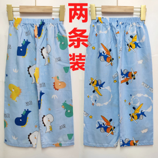 绵绸裤子儿童居家防蚊裤大童粘棉人造棉2025夏季空调服直筒七分裤