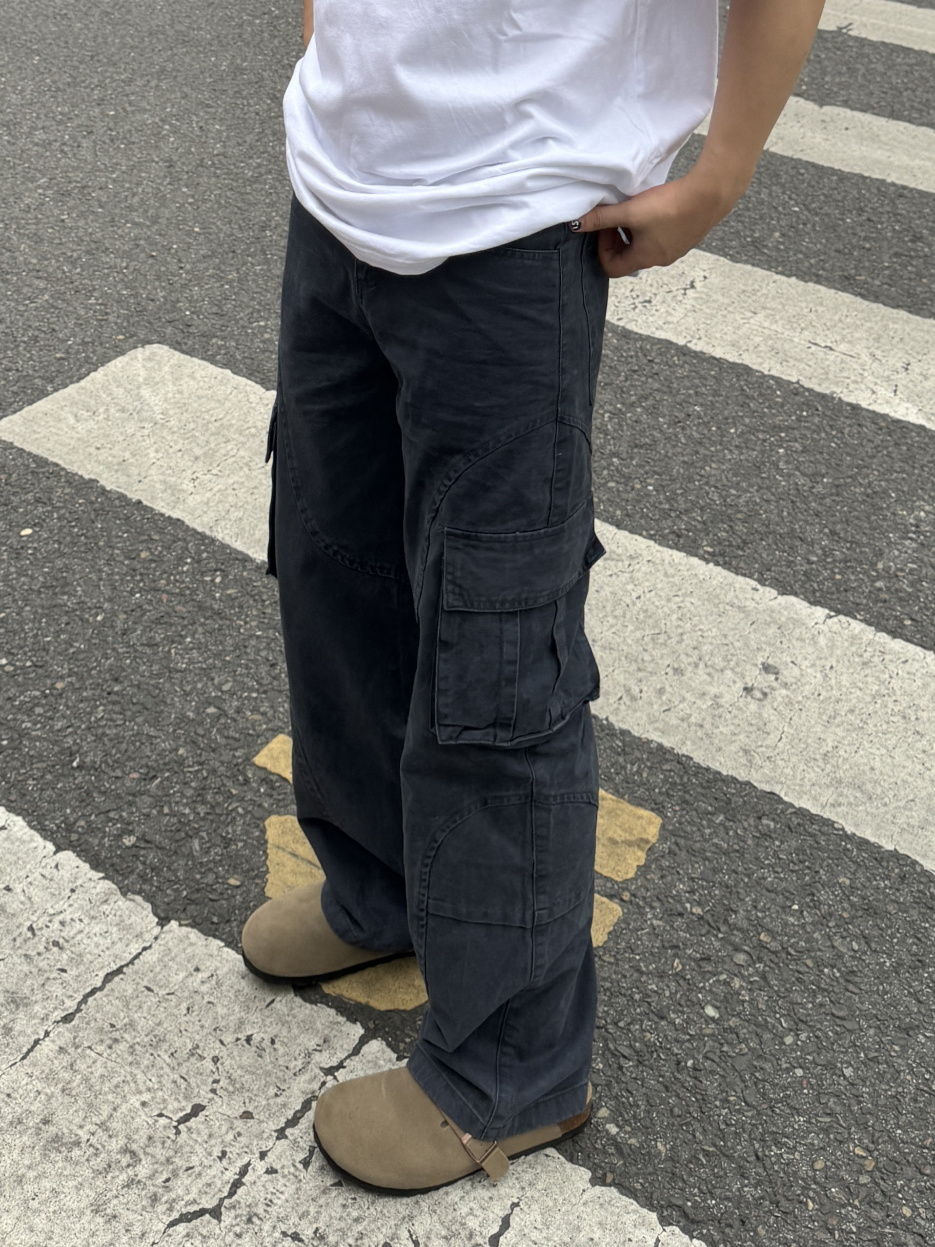 SSLstudio美式复古工装裤男女高街腰带高级感休闲直筒垂感阔腿裤