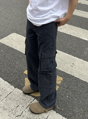 SSLstudio美式复古工装裤男女高街腰带高级感休闲直筒垂感阔腿裤