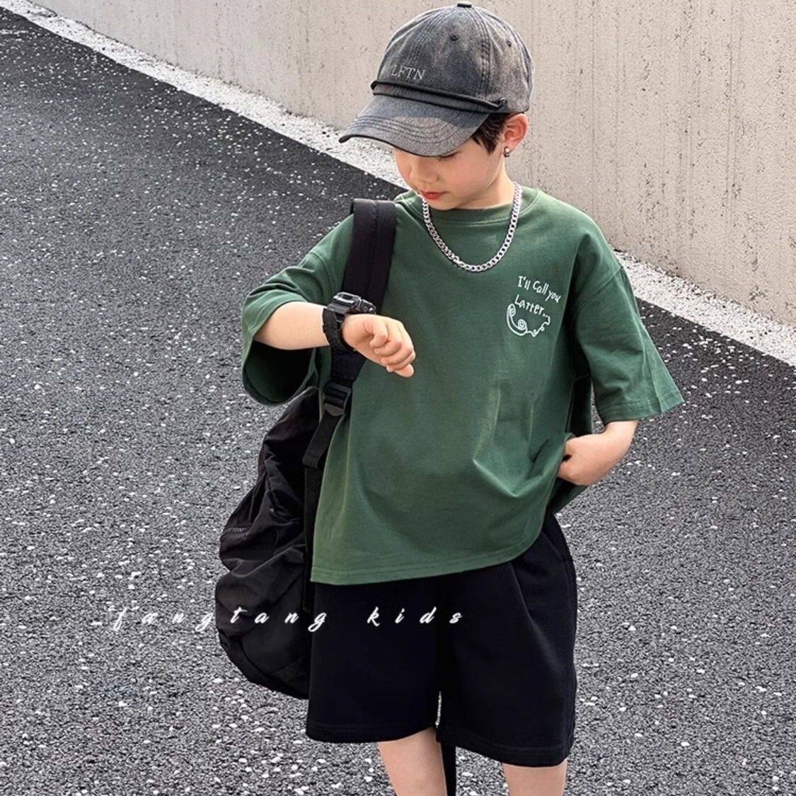 男童纯棉短袖T恤夏季新款韩系儿童宝宝前后印花宽松半袖大童上衣