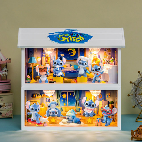 适用TOPTOY“HELLO 史迪奇”系列手办盲盒收纳场景主题展示盒摆件