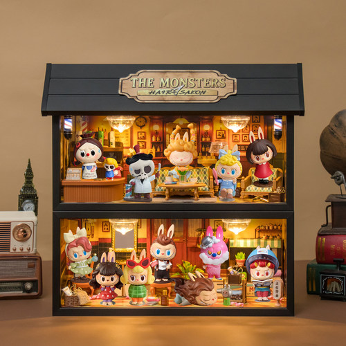 labubu复古理发店盲盒场景展示盒