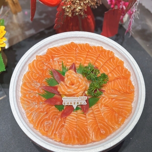 圆形32CM三文鱼刺身透明盖泡沫底保鲜拼盘鱼生专用外卖打包盒