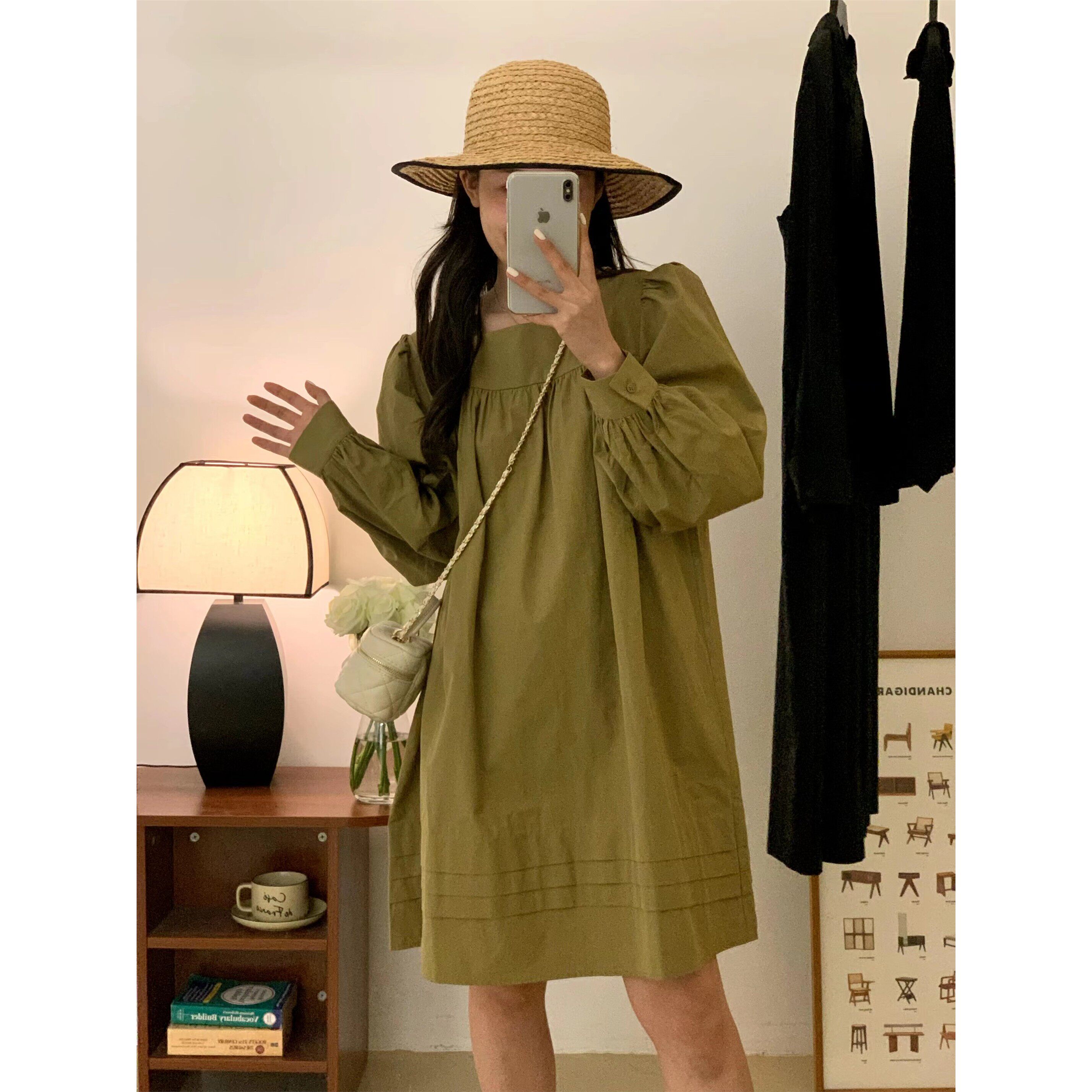 法式复古灯笼袖连衣裙女