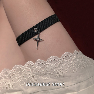 新品 原宿朋克四芒星弹力腿带腿环哥特jk性感可调大腿绑带甜酷腿饰