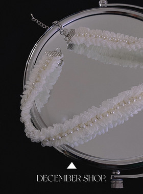 新款法式甜美项链浪漫锁骨链白色珍珠蕾丝choker仙气短款项圈颈带