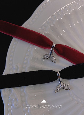 原创新款海豚鱼尾项链女黑色锁骨链韩国简约闪锆石choker晚会配饰