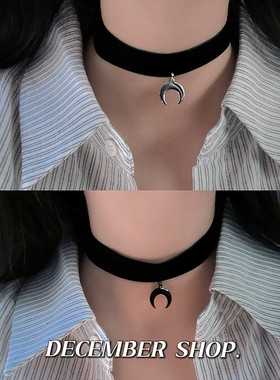 新款暗黑少女月亮项链复古亚文化月牙锁骨链choker项圈颈链表演