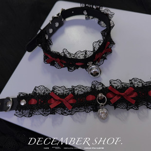 颈链洛丽塔 圣诞节蕾丝choker蝴蝶结铃铛项圈Lolita暗黑女仆装 包邮