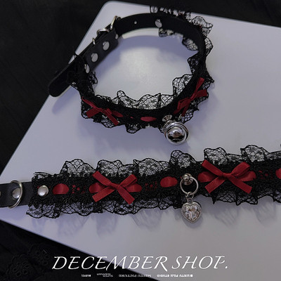 包邮圣诞节蕾丝choker蝴蝶结铃铛项圈Lolita暗黑女仆装颈链洛丽塔