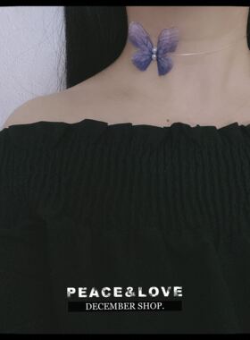 choker仙女薄纱双层蝴蝶短款项圈