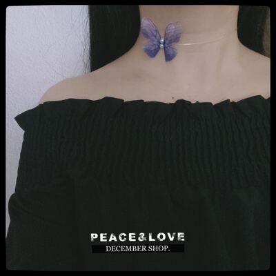 choker仙女薄纱双层蝴蝶短款项圈