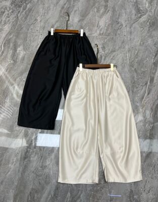 2025新款女装  时尚通勤丝毛松紧腰宽松休闲八分裤百搭阔腿裤女