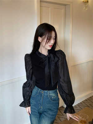 上衣内搭蝴蝶结绑带秋冬法式复古