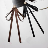 学院风复古简约咖啡纯色长飘带蝴蝶结衬衫 领结配饰别针丝带领花女